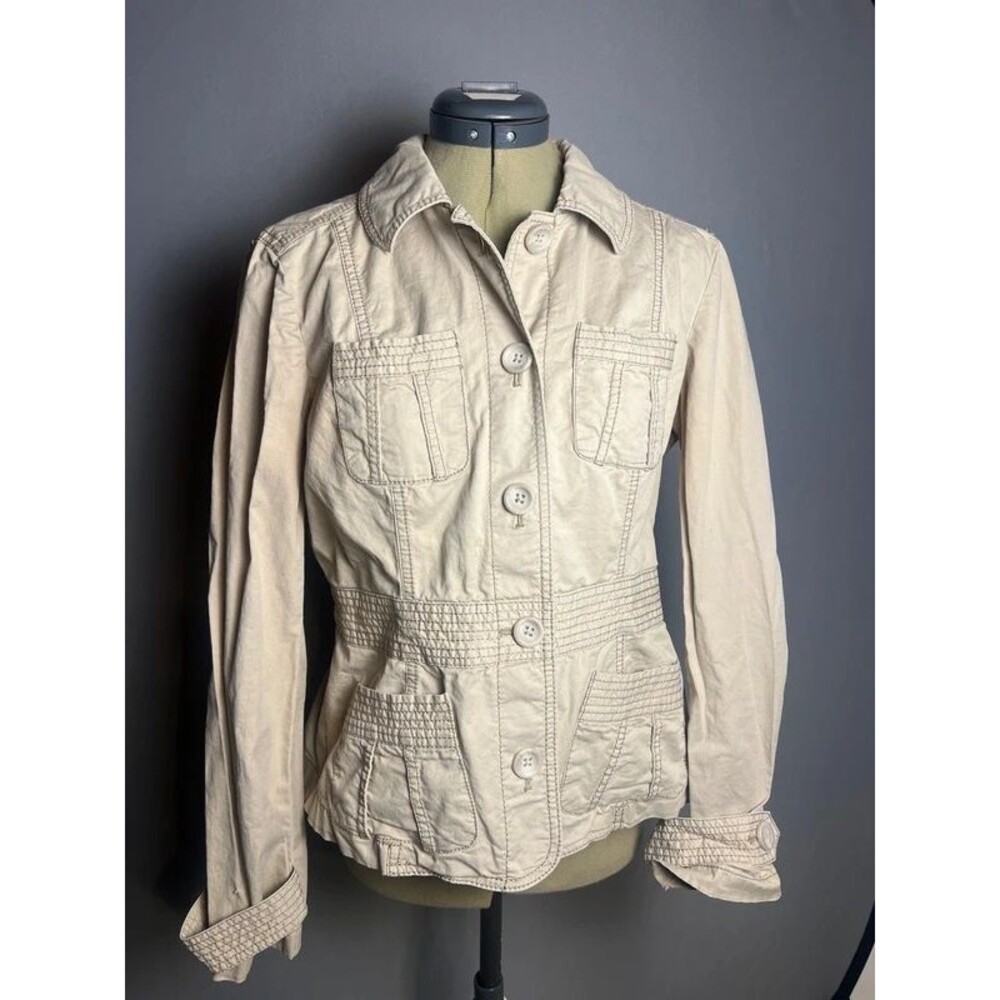 Ann Taylor LOFT Women's Utility Safari Jacket Beige Cotton Blend Size 6